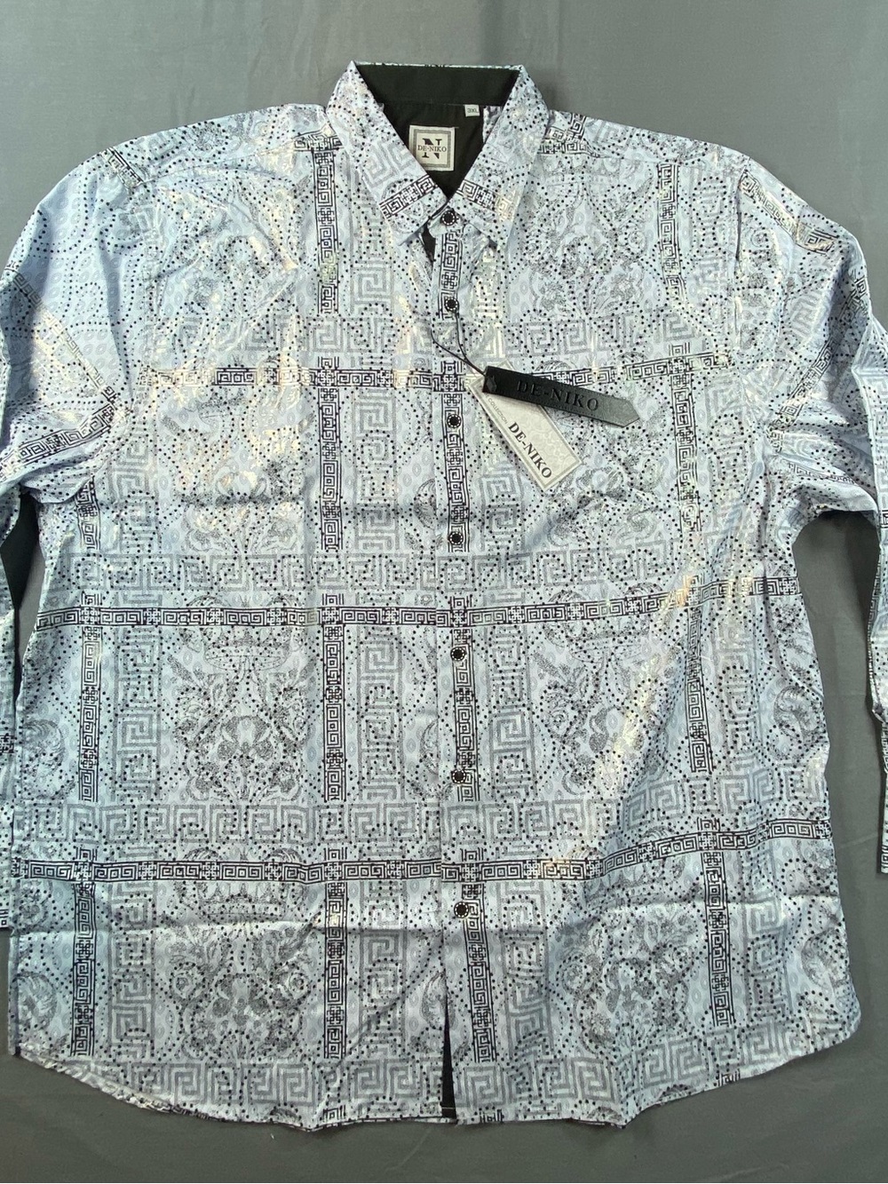 De - Niko Men's Light Blue Printed Long-Sleeve Dress Shirt